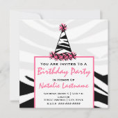 Invitation Fête d'anniversaire - Casquette du parti Zebra Pri (Devant)