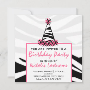 Invitation Fête d'anniversaire - Casquette du parti Zebra Pri