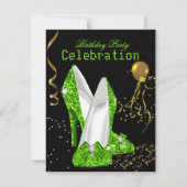 Invitation Fête d'anniversaire Célébration Vert Citron Doré P (Devant)