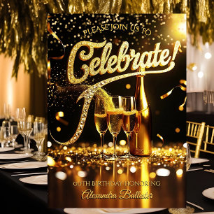 Invitation Fête d'anniversaire Célébrer Champagne Serpentin O