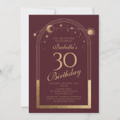 Invitation Fête d'anniversaire céleste Red Gold 30 ans (Devant)