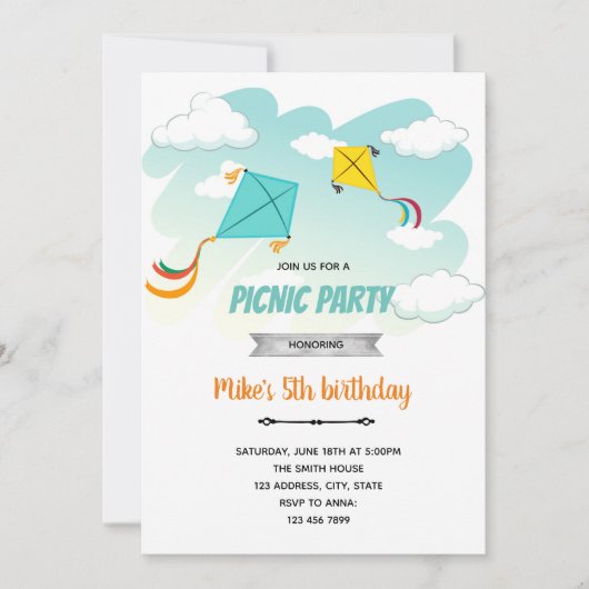 Invitation fête d'anniversaire cerf-volant (Devant)