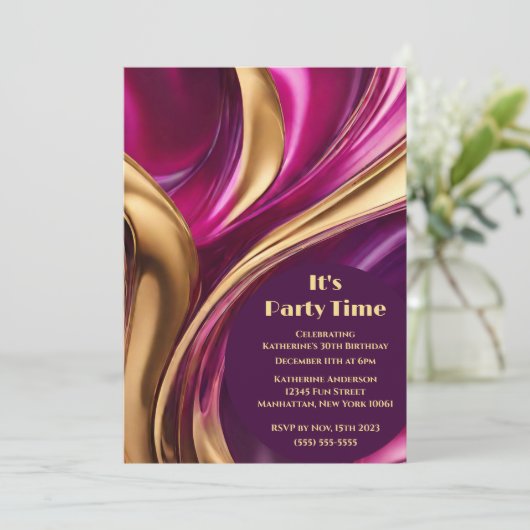 Invitation Fête d'anniversaire-C'est la fête Flow Abstrait te (Debout devant)