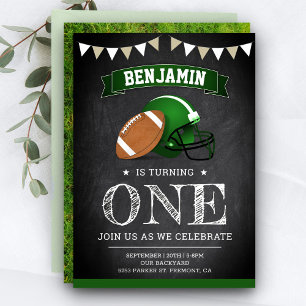 Invitation Fête d'anniversaire Chalkboard Sports Football 1èr