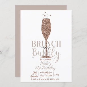 Invitation Fête d'anniversaire Champagne Brunch et Bubbly Ros