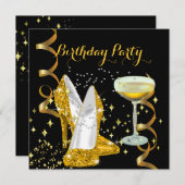 Invitation Fête d'anniversaire Champagne Gold Chaussures (Devant / Derrière)