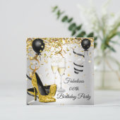Invitation Fête d'anniversaire Champagne Gold High Heels Silv (Debout devant)