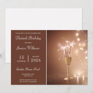 Invitation Fête d'anniversaire Champagne Luxueux, Paillettes