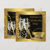 Invitation Fête d'anniversaire Champagne Or Noir (Devant / Derrière)