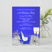 Invitation Fête d'anniversaire Champagne Royal Blue High Heur (Debout devant)