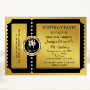 Invitation Fête d'anniversaire Champagne Ticket d'Or