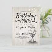 Invitation Fête d'anniversaire Champagne Verre Bois Chaîne Lu (Debout devant)