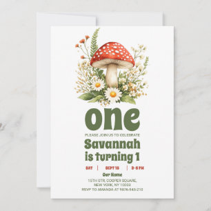 Invitation Fête d'anniversaire Champignon de jardin 1er âge