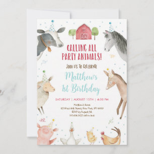 Invitation Fête d'anniversaire chapeau de ferme animaux