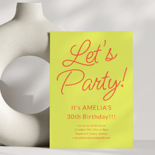 Invitation Fête d'anniversaire Chartreuse Orange Let's Party