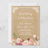Invitation Fête d'anniversaire | Châssis Floral Rustique Kraf (Devant)