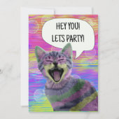 Invitation Fête d'anniversaire chat mignon punk chaton drôle  (Devant)
