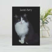 Invitation Fête d'anniversaire Chat sur fond noir (Debout devant)