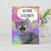 Invitation Fête d'anniversaire chaton punk mignon drôle  (Debout devant)
