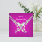 Invitation Fête d'anniversaire Chaud Rose Blanc Perle Argent (Debout devant)
