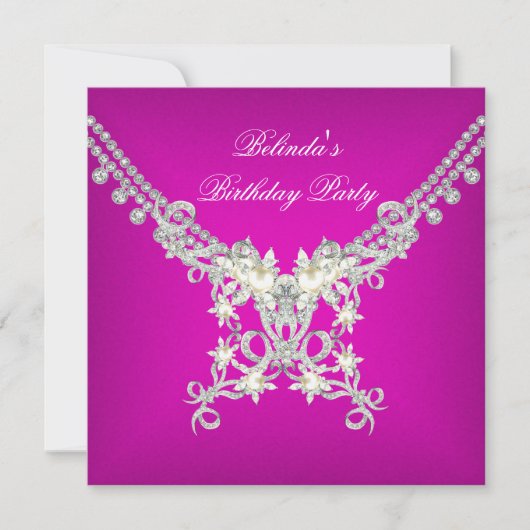 Invitation Fête d'anniversaire Chaud Rose Blanc Perle Argent (Devant)