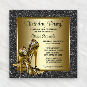 Invitation Fête d'anniversaire chaussure à talon haut léopard