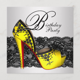 Invitation Fête d'anniversaire chaussure à talon haut noir et