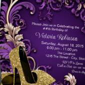 Invitation Fête d'anniversaire chaussure dorée violette pour