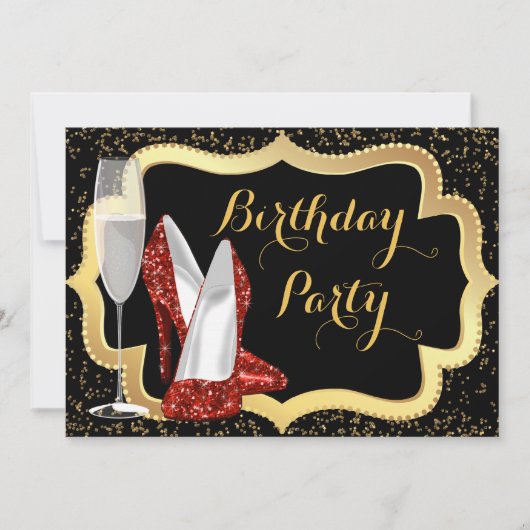 Invitation Fête d'anniversaire chaussure rouge à talon haut (Devant)
