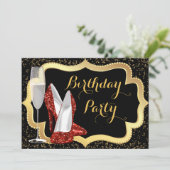 Invitation Fête d'anniversaire chaussure rouge à talon haut (Debout devant)