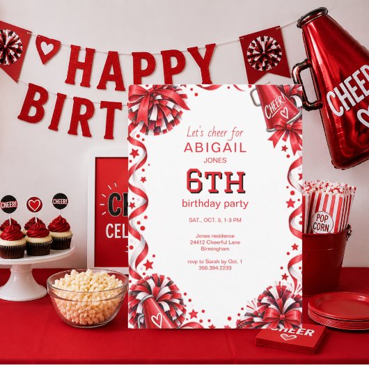 Invitation Fête d'anniversaire Cheer rouge