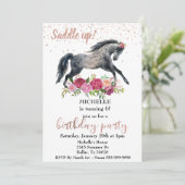 Invitation Fête d'anniversaire Cheval à selle rose (Debout devant)
