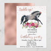 Invitation Fête d'anniversaire Cheval à selle rose (Devant / Derrière)