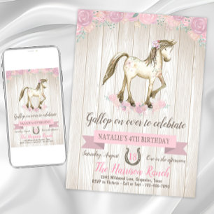 Invitation Fête d'anniversaire Cheval Aquarelle