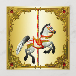 Invitation Fête d'anniversaire Cheval de carrousel Rouge et O