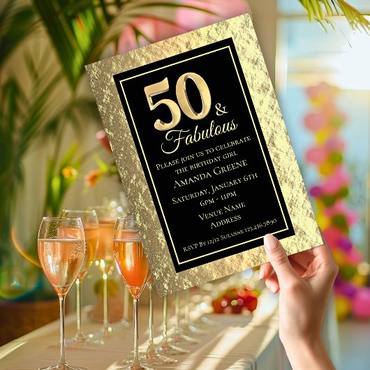 Invitation Fête d'anniversaire Chic 50 & Fabuleuse Or
