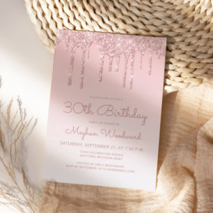 Invitation Fête d'anniversaire chic à paillettes rose 30 ans