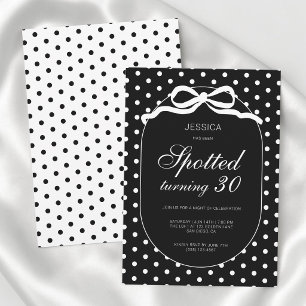 Invitation Fête d'anniversaire chic à pois avec nœud papillon