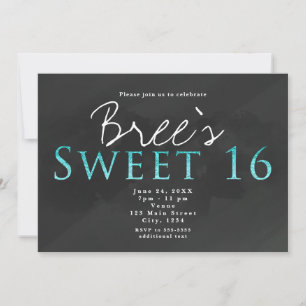 Invitation Fête d'anniversaire chic Aqua & Gris foncé SWEET 1