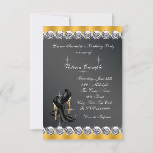 Invitation Fête d'anniversaire Chic Black (Dos)