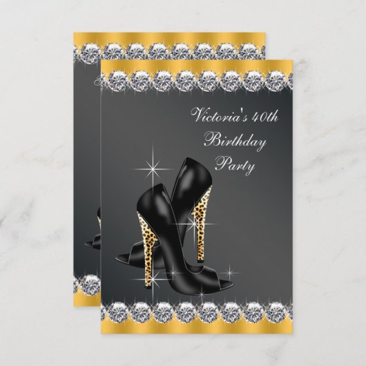 Invitation Fête d'anniversaire Chic Black (Devant / Derrière)