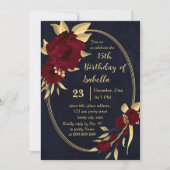 Invitation Fête d'anniversaire chic bordeaux et or marine (Devant)