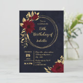 Invitation Fête d'anniversaire chic bordeaux et or marine (Debout devant)