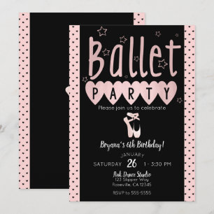 Invitation Fête d'anniversaire chic de ballerine de ballet ro