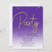 Invitation Fête d'anniversaire chic moderne violet et or Glam (Devant)