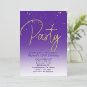 Invitation Fête d'anniversaire chic moderne violet et or Glam (Debout devant)