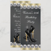 Invitation Fête d'anniversaire chic noir 40 ans femme (Devant / Derrière)
