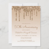 Invitation Fête d'anniversaire chic pailleté or 50 ans (Devant)