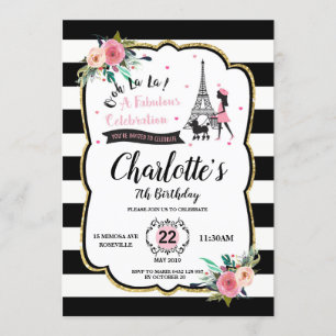 Invitation Fête d'anniversaire Chic Paris Girl and Poodle