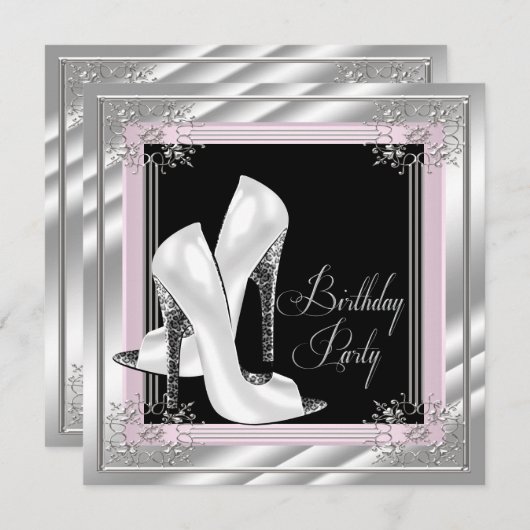 Invitation Fête d'anniversaire chic rose pâle (Devant / Derrière)